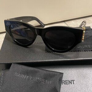 Saint Laurent Bold Black Statement Shades Gold Logo Street Style Chic